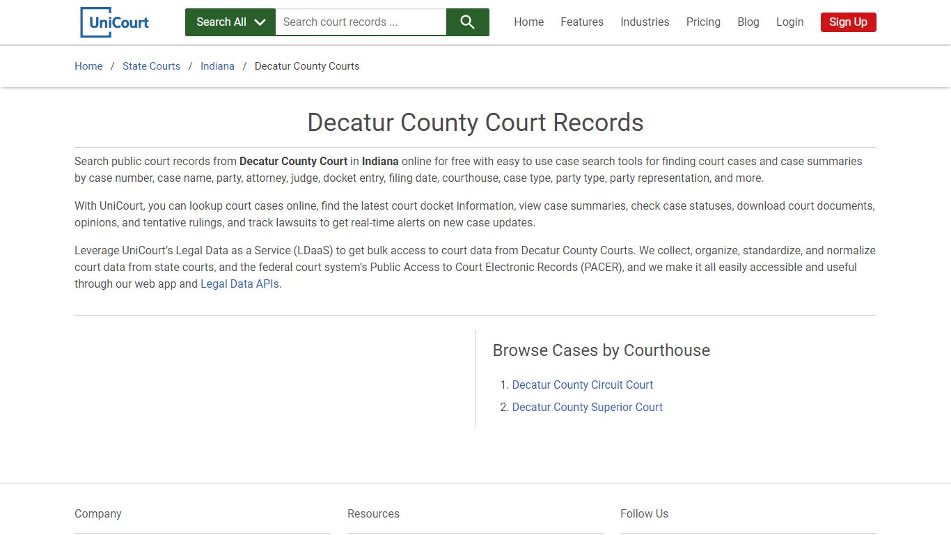 Decatur County Court Records | Indiana | UniCourt