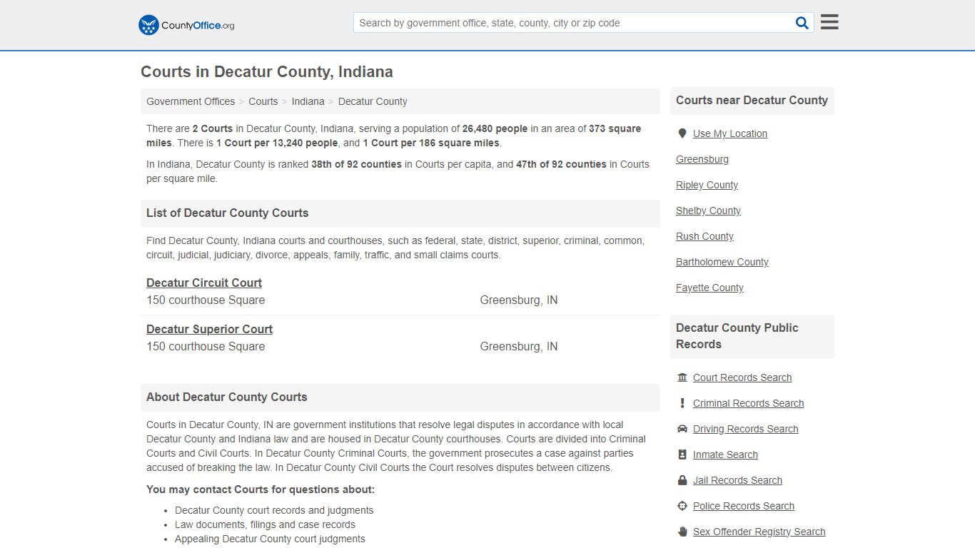 Courts - Decatur County, IN (Court Records & Calendars)